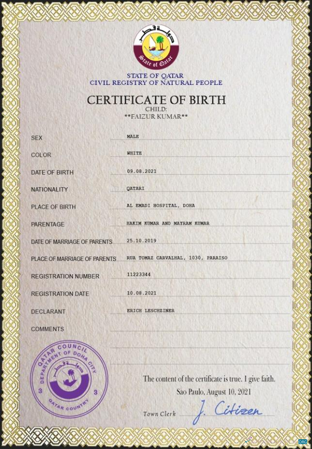 Download Qatar birth certificate PSD template Photoshop template